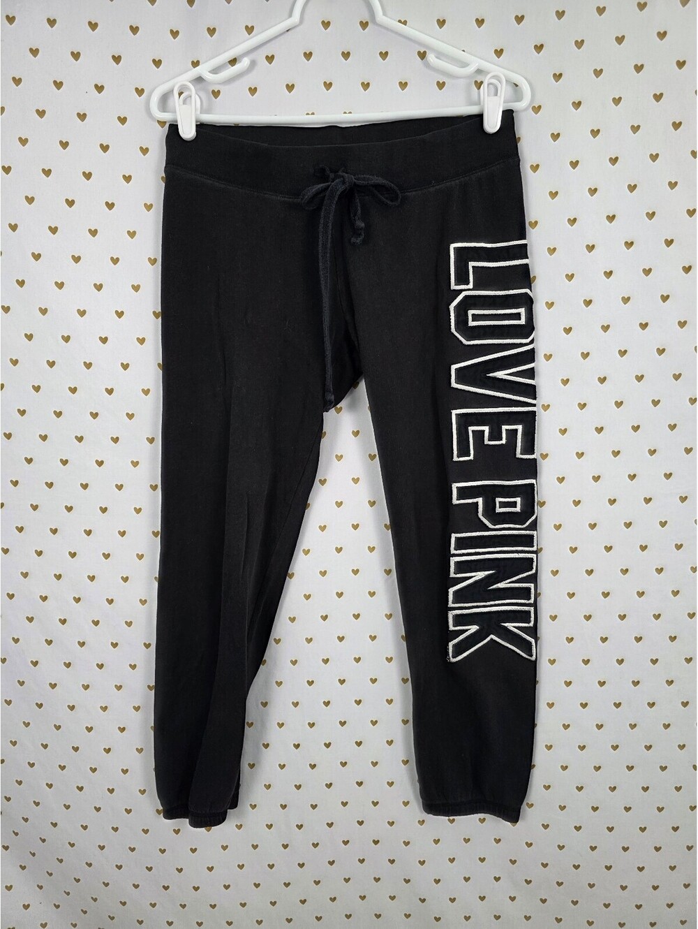 Victorias Secret PINK Embroidered Love Logo Sweats Sweatpants Black XS